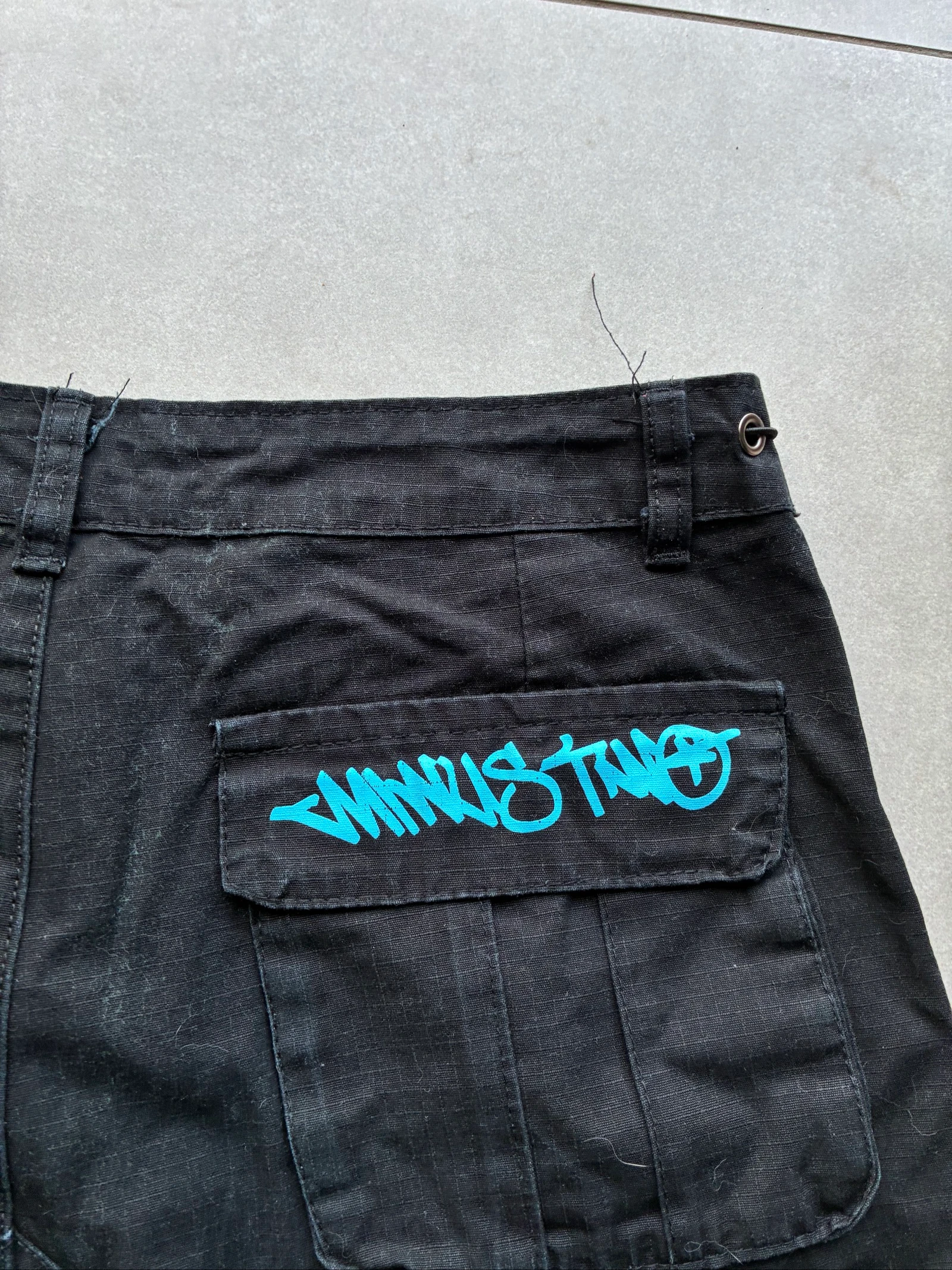 Minus Two Cargo Preto com Estampa Azul Vintage Y2K Streetwear Oversize Archive Calça Rara – photo 9